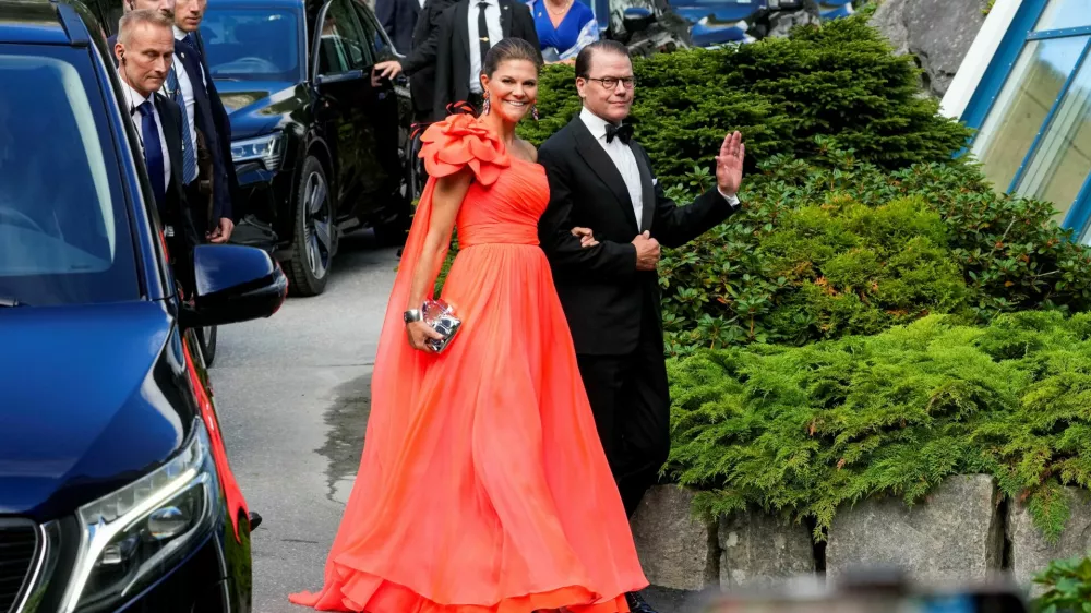 Sweden's Crown Princess Victoria and Prince Daniel walk outside Hotel Union at Vinjevollen on the day of the wedding of Norway's Princess Martha Louise and Durek Verrett, in Geiranger, Norway, August 31, 2024. NTB/Cornelius Poppe via REUTERS  ATTENTION EDITORS - THIS IMAGE WAS PROVIDED BY A THIRD PARTY. NORWAY OUT. NO COMMERCIAL OR EDITORIAL SALES IN NORWAY.