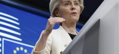 FILE - European Commission President Ursula von der Leyen addresses a media conference at an EU Summit in Brussels, Thursday, March 6, 2025. (AP Photo/Omar Havana, File)
