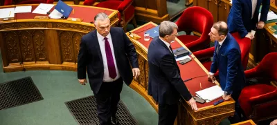 Hungarian Prime Minister Viktor Orban arrives for the vote to start the withdrawal process from the International Criminal Court (ICC) in Budapest, Hungary, May 20, 2025. REUTERS/Marton Monus