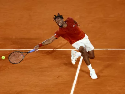 Tennis - French Open - Roland Garros, Paris, France - May 27, 2025 France's Gael Monfils in action during his first round match against Bolivia's Hugo Dellien REUTERS/Lisi Niesner
