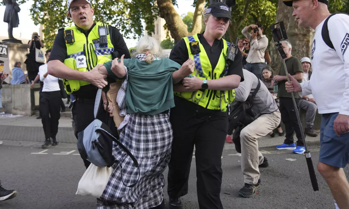 V Londonu skoraj 900 aretacij na shodu v podporo prepovedani propalestinski skupini