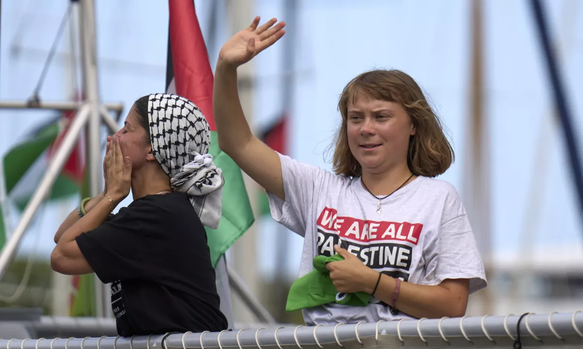 Ladjo flotilje Grete Thunberg naj bi zadel dron