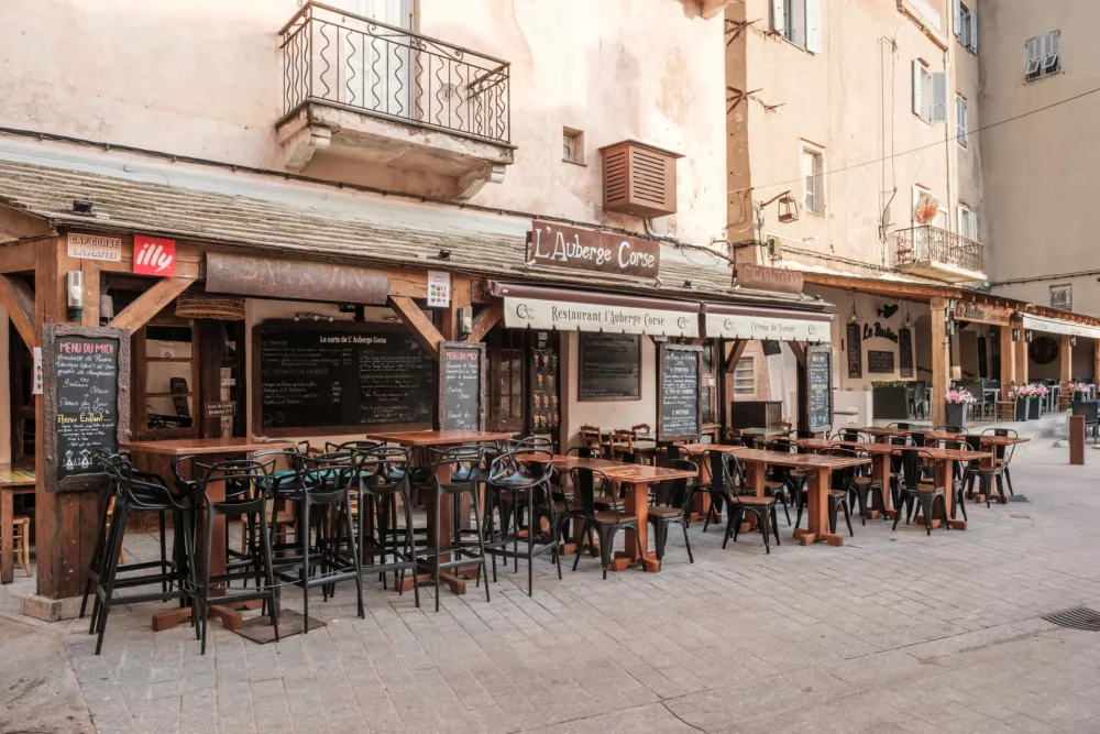 Bonifacio, Corsica, France - 29th May 2024 - The traditional restaurant, L'Auberge Corse, in the citadel of Bonifacio on the Mediterranean island of Corsica