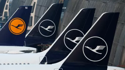 FILE PHOTO: Lufthansa planes stand parked as Frankfurt airport is closed to passengers with planned departures due to a strike organised by Verdi union, in Frankfurt, Germany, March 7, 2024. REUTERS/Kai Pfaffenbach/File Photo