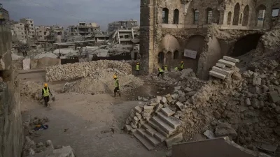 Workers from the Centre for Cultural Heritage Preservation are carrying out restoration work and searching for missing artifacts at the historic Pasha Palace in Gaza City after an Israeli airstrike badly damaged the building during the war in the Gaza Strip, Thursday, Nov. 13, 2025. (AP Photo/Jehad Alshrafi)
