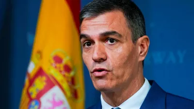 Spanish Prime Minister Pedro Sanchez speaks during a bilateral meeting with Norwegian Prime Minister Jonas Gahr Store in the government's representation facility at Parkveien 45 in Oslo, Norway, April 12, 2024. NTB/Terje Pedersen via REUTERS  ATTENTION EDITORS - THIS IMAGE WAS PROVIDED BY A THIRD PARTY. NORWAY OUT. NO COMMERCIAL OR EDITORIAL SALES IN NORWAY.
