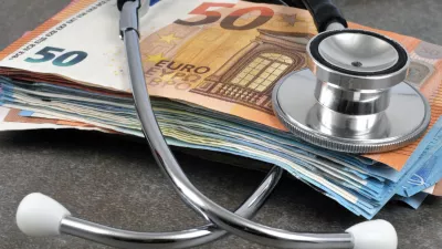 stethoscope with euro banknotes in close-up
