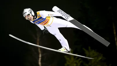 Ski Jumping - FIS World Cup Ruka Nordic - Kuusamo, Finland - November 29, 2025 Slovenia's Anze Lanisek in action during the men's ski jumping large hill HS142 VESA MOILANEN/Lehtikuva via REUTERS ATTENTION EDITORS - THIS IMAGE WAS PROVIDED BY A THIRD PARTY. NO THIRD PARTY SALES. NOT FOR USE BY REUTERS THIRD PARTY DISTRIBUTORS. FINLAND OUT. NO COMMERCIAL OR EDITORIAL SALES IN FINLAND.