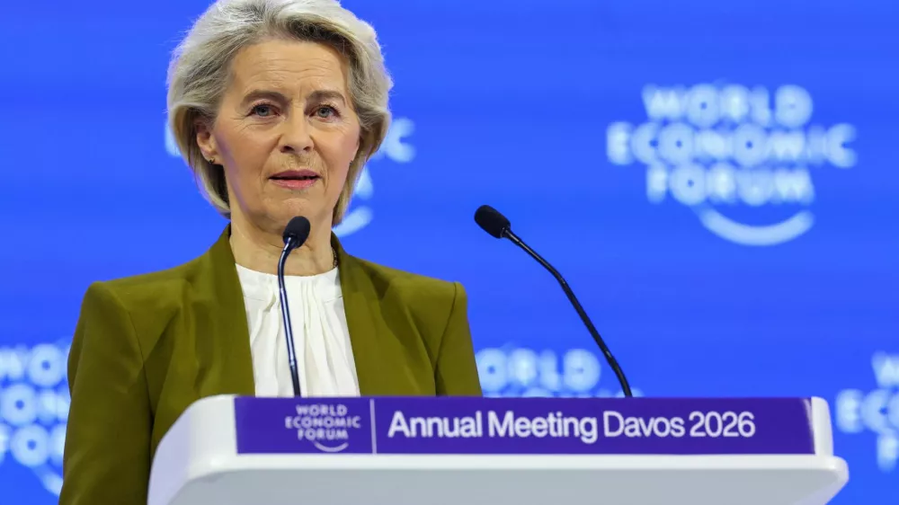 European Commission President Ursula von der Layen speaks during the 56th annual World Economic Forum (WEF) meeting in Davos, Switzerland, January 20, 2026. REUTERS/Denis Balibouse