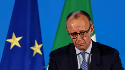 German Chancellor Friedrich Merz delivers a speech during the Italy–Germany Business Forum at the Grand Hotel Parco dei Principi, in Rome, Italy, January 23, 2026. REUTERS/Matteo Minnella