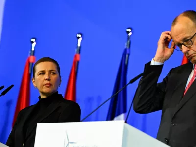 German Chancellor Friedrich Merz and Danish Prime Minister Mette Frederiksen hold a joint press conference with Belgian Prime Minister Bart De Wever at the third international North Sea Summit, in Hamburg, Germany January 26, 2026. REUTERS/Jonas Walzberg