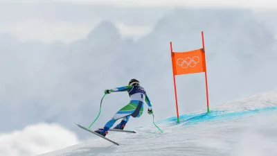 Milano Cortina 2026 Olympics - Alpine Skiing - Women's Downhill Official Training - Tofane Alpine Skiing Centre, Belluno, Italy - February 06, 2026. Ilka Stuhec of Slovenia in action during training REUTERS/Lisi Niesner