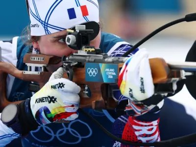 Milano Cortina 2026 Olympics - Biathlon Training - Anterselva Biathlon Arena, South Tyrol, Italy - February 07, 2026. Julia Simon of France in action on the shooting range during training REUTERS/Matthew Childs