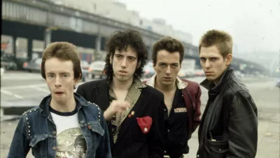 (left to right) Drummer Nicky 'Topper' Headon, guitarist Mick Jones, singer Joe Strummer (1952 - 2002) and bassist Paul Simonon of British punk group The Clash in New York in 1978. (Photo by Michael Putland/Getty Images)