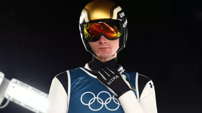 Milano Cortina 2026 Olympics - Ski Jumping - Men's Normal Hill - Official Training - Predazzo Ski Jumping Stadium, Predazzo, Italy - February 08, 2026. Domen Prevc of Slovenia during training REUTERS/Kai Pfaffenbach