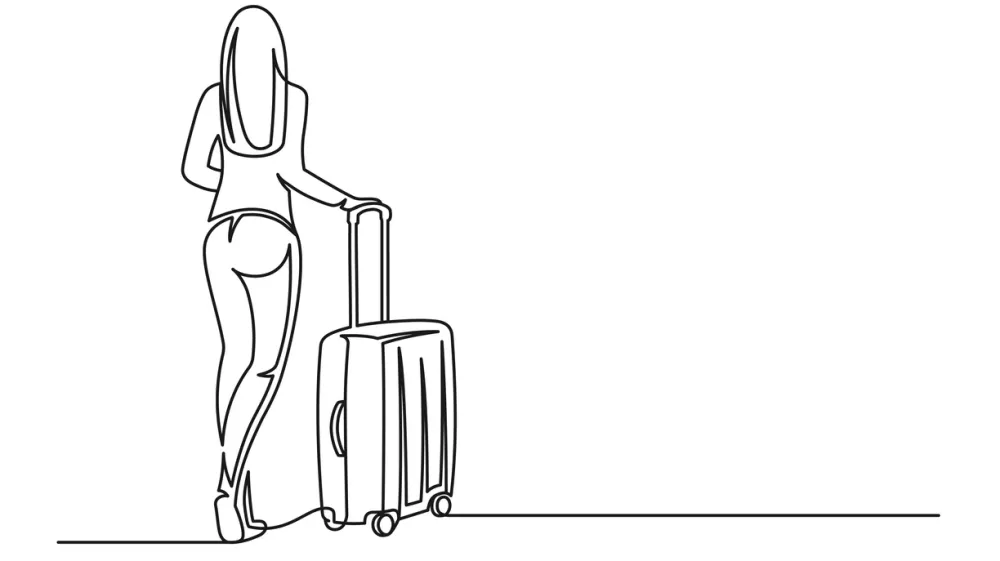 Young woman with suitcase continuous one line drawing. Travel concept. Woman traveler and suitcase isolated on white background. Vector illustration / Foto: Megashabanov Getty Images