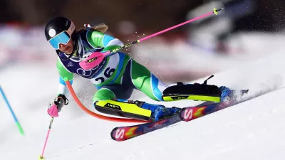 Milano Cortina 2026 Olympics - Alpine Skiing - Women's Slalom Run 1 - Tofane Alpine Skiing Centre, Belluno, Italy - February 18, 2026. Ana Bucik Jogan of Slovenia in action during her first run in the women's slalom REUTERS/Lisi Niesner