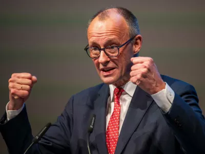 Germany's Federal Chancellor Friedrich Merz speaks at the Rhineland-Palatinate CDU's Political Ash Wednesday, in Trier, Germany, Wednesday, Feb. 18, 2026. (Harald Tittel/dpa via AP)