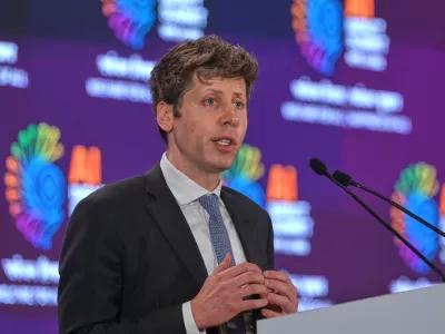 OpenAI's CEO Sam Altman speaks at the AI Summit in New Delhi, India, Thursday, Feb. 19, 2026. (AP Photo)