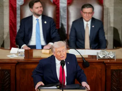 U.S. President Donald Trump delivers the State of the Union address in the House Chamber of the U.S. Capitol in Washington, D.C., U.S., February 24, 2026. REUTERS/NATHAN HOWARD