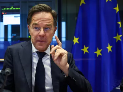 NATO Secretary General Mark Rutte gestures as he arrives to address the foreign affairs committee at the European Parliament in Brussels, Belgium, January 26, 2026. REUTERS/Yves Herman