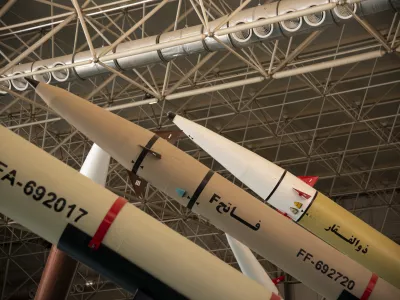 The missiles of IRGC includes Shahab-2,Shahab-3, Zahir, Persian gulf,Fateh-A,Fateh-F,Zolfaghar on display at IRGC aerospace fair in western Tehran. (Photo by Sobhan Farajvan / Pacific Press/Sipa USA)No Use Germany.