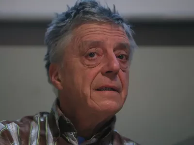 avtor in režiser predstave ATL 220 Andrej Rozman - Roza- 06.10.2015 - Simpozij 220 let po Linhartu: razcvet ali zaton slovenskega jezika?, - razpravo organizirali v letu 220. obletnice smrti Antona Tomaža Linharta in v povezavi s predstavo ATL 220, premierno uprizorjene 19. oktobra v Cankarjevem domu - ///FOTO: Jaka Gasar