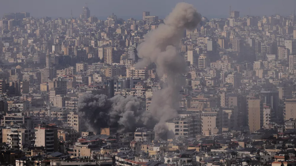 Smoke rises following an Israeli airstrike in Dahiyeh, Beirut's southern suburbs, Lebanon, Tuesday, March 3, 2026. (AP Photo/Hassan Ammar)
