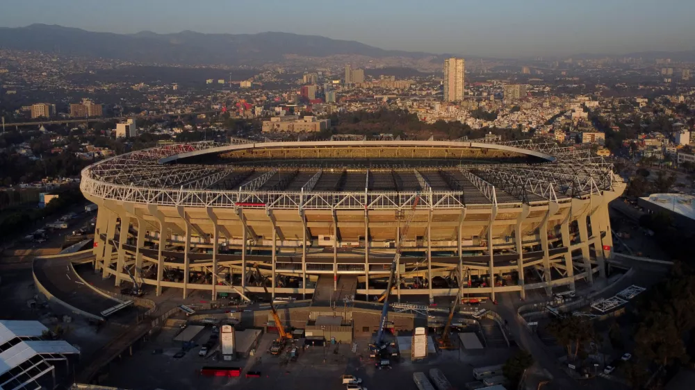 A drone view of the Banorte Stadium, also known as Azteca Stadium, the venue that will host the opening match of the 2026 FIFA World Cup and become the first stadium to hold three World Cups (1970, 1986, 2026), in Mexico City, Mexico, March 3, 2026. March 3 marks 100 days before the tournament, co-hosted by the U.S., Canada, and Mexico. REUTERS/Raquel Cunha  