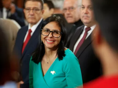 Vice President Delcy Rodriguez attends her swearing in ceremony as Venezuela's interim president at the National Assembly, after the U.S. launched a strike on the country and captured President Nicolas Maduro and his wife Cilia Flores, in Caracas, Venezuela, January 5, 2026. REUTERS/Leonardo Fernandez Viloria