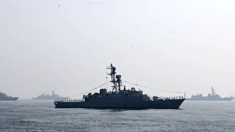 Iranian warship IRIS Dena is seen in the Bay of Bengal during International Fleet Review held at Visakhapatnam, India, Feb. 18, 2026. (AP Photo)