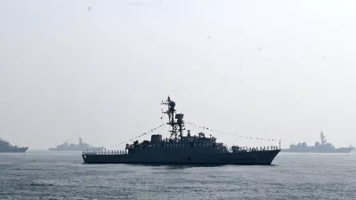 Iranian warship IRIS Dena is seen in the Bay of Bengal during International Fleet Review held at Visakhapatnam, India, Feb. 18, 2026. (AP Photo)