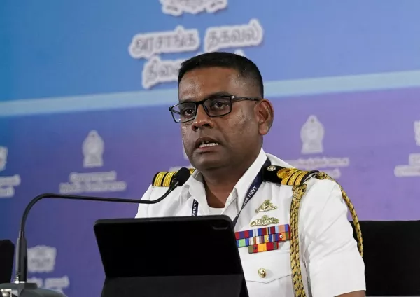Sri Lankan Navy media spokesman Commander Buddhika Sampath speaks during a press conference at the Government Information Department after the rescue of people from the Iranian military ship Iris Dena that was attacked from submarine off&nbsp;Sri&nbsp;Lanka, in Colombo, Sri Lanka, March 4, 2026. REUTERS/Akila&nbsp;Jayawardena
