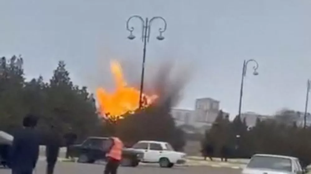 A drone explodes at the airport of Nakhchivan, Azerbaijan, in this screengrab obtained from a social media video released March 5, 2026. Social Media/via REUTERS ATTENTION EDITORS - THIS IMAGE HAS BEEN SUPPLIED BY A THIRD PARTY. NO RESALES. NO ARCHIVES. NEWS USE ONLY. VERIFICATION Reuters was able to confirm the location as Nakhchivan, Azerbaijan from the parking layout, airport building and lamp poles which matched file and satellite imagery of the area. The date of the videos were confirmed by Azerbaijan's foreign ministry which confirmed the drone blast at Nakhchivan International Airport on March 5.