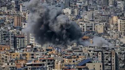 Smoke billows after reported strikes on Beirut's southern suburbs, following an escalation between Hezbollah and Israel amid the U.S.-Israeli conflict with Iran, as seen from Baabda, Lebanon, March 6, 2026. REUTERS/Mohamed Azakir