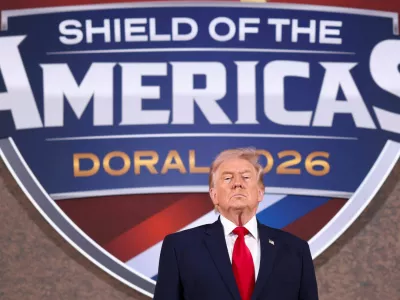 U.S. President Donald Trump attends the "Shield of the Americas" Summit in Miami, Florida, U.S., March 7, 2026. REUTERS/Kevin Lamarque
