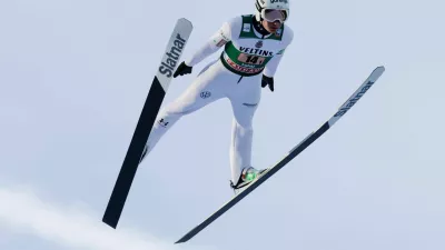 Anze Lanisek of Slovenia competes during Ski Jumping Men's HS130 Super Team at the FIS Nordic World Cup Lahti Ski Games in Lahti, Finland, March 8, 2026. Lehtikuva/Petri Korteniemi via REUTERS   ATTENTION EDITORS - THIS IMAGE WAS PROVIDED BY A THIRD PARTY. NO THIRD PARTY SALES. NOT FOR USE BY REUTERS THIRD PARTY DISTRIBUTORS. FINLAND OUT. NO COMMERCIAL OR EDITORIAL SALES IN FINLAND.
