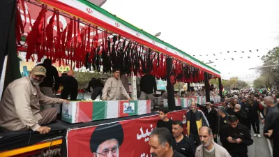 People attend a funeral ceremony for victims of Israeli and U.S. strikes, amid the U.S.-Israeli conflict with Iran, in Shiraz, Iran, March 8, 2026. Mohammadreza Dehdari/ISNA/WANA (West Asia News Agency) via REUTERS ATTENTION EDITORS - THIS PICTURE WAS PROVIDED BY A THIRD PARTY