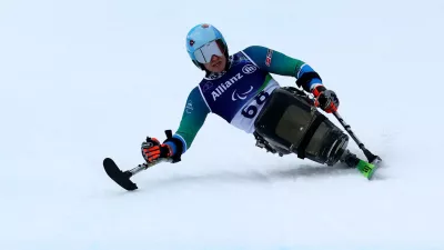 Milano Cortina 2026 Paralympics - Para Alpine Skiing - Men's Super-G Sitting - Tofane Alpine Skiing Centre, Belluno, Italy - March 09, 2026. Jernej Slivnik of Slovenia in action during the men's super-g sitting REUTERS/Lisi Niesner