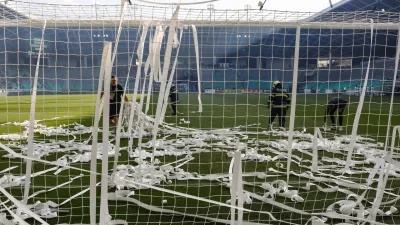 - Green Dragons, prekinitev tekme,- 08.03.2026. 1. liga Telemach v nogometu. NK Olimpija - NK Maribor, derbi.//FOTO: Bojan Velikonja