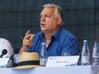 Hungarian Prime Minister Viktor Orban delivers a speech to ethnic&nbsp;Hungarians, at Balvanyos Summer University, in Baile Tusnad, Romania, July 26, 2025. Inquam Photos/Tudor Pana via REUTERS ATTENTION EDITORS - THIS IMAGE WAS PROVIDED BY A THIRD PARTY. ROMANIA OUT. NO COMMERCIAL OR EDITORIAL SALES IN ROMANIA