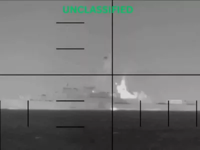 An explosion on what the U.S. Department of Defense says is an Iranian warship, at the sea, in this screengrab obtained from a handout video released on March 4, 2026. Department of Defense/Handout via REUTERS  THIS IMAGE HAS BEEN SUPPLIED BY A THIRD PARTY. TEXT OVERLAY FROM SOURCE.  VERIFICATION: -Exact time and type of warship could not be verified -However, U.S. Defense Secretary Pete Hegseth confirmed that a U.S. submarine sank an Iranian warship off the southern coast of Sri Lanka on Wednesday (March 4) -Sri Lankan Foreign Minister Vijitha Herath identified the Iranian vessel as the IRIS Dena -Deck shape and mast of the vessel seen in video matched the file imagery of the same type of warship as IRIS Dena
