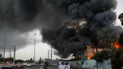 Fire ignited at the impact site following an Iranian missile strike, amid the U.S.-Israeli conflict with Iran, in central Israel March 13, 2026. REUTERS/Gideon Markowicz ISRAEL OUT. NO COMMERCIAL OR EDITORIAL SALES IN ISRAEL