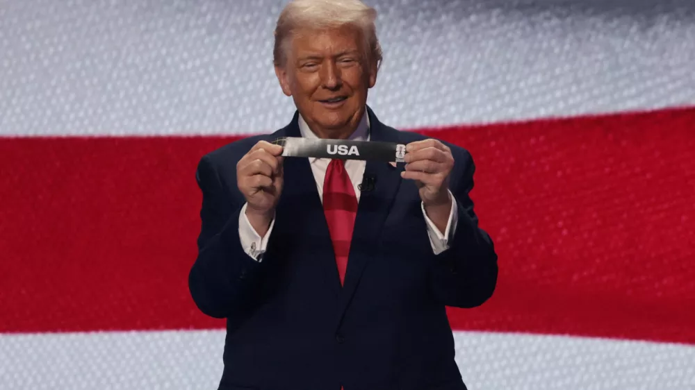 FILE PHOTO: Soccer Football - FIFA World Cup 2026 - FIFA World Cup 2026 Draw - John F. Kennedy Center for the Performing Arts, Washington, D.C., U.S. - December 5, 2025 U.S. President Donald Trump draws USA during the FIFA World Cup 2026 Draw REUTERS/Jonathan Ernst/File Photo