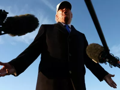 U.S. President Donald Trump speaks to members of the media before boarding Air Force One for travel to Florida, at Joint Base Andrews, Maryland, U.S., March 13, 2026. REUTERS/Kevin Lamarque