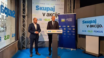 Ljubljana.Skupna novinarska konferenca predsednikov SDS Janeza Janse in NSi Jerneja Vrtovca.