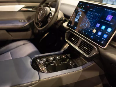 Interior new Vinfast electric car, crossover in showroom, trends EV in Europe, technological advancements in automotive industry, electric car innovation, Frankfurt, Germany - December 8, 2023