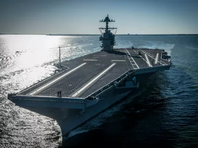 FILE - In this photo provided by the U.S. Navy, the USS Gerald R. Ford embarked on the first of its sea trials to test various state-of-the-art systems on its own power for the first time, April 8, 2017, from Newport News, Va. (Mass Communication Specialist 2nd Class Ridge Leoni/U.S. Navy via AP, File)