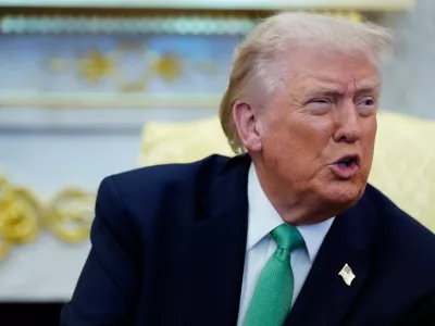 President Donald Trump speaks during a meeting with Irish Prime Minister Miche&aacute;l Martin in the Oval Office of the White House, on St. Patrick's Day, Tuesday, March 17, 2026, in Washington. (AP Photo/Alex Brandon)