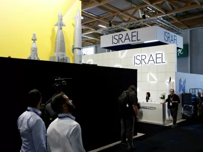 View of the closed Elbit Systems stand after the four main Israeli company stands at the Paris Airshow have been shut down by organizers during the 55th Paris Air Show at Le Bourget Airport near Paris, France, June 16, 2025. REUTERS/Benoit Tessier